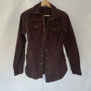 cAbi chocolate brown corduroy denim jacket vintage pockets XS cotton spandex